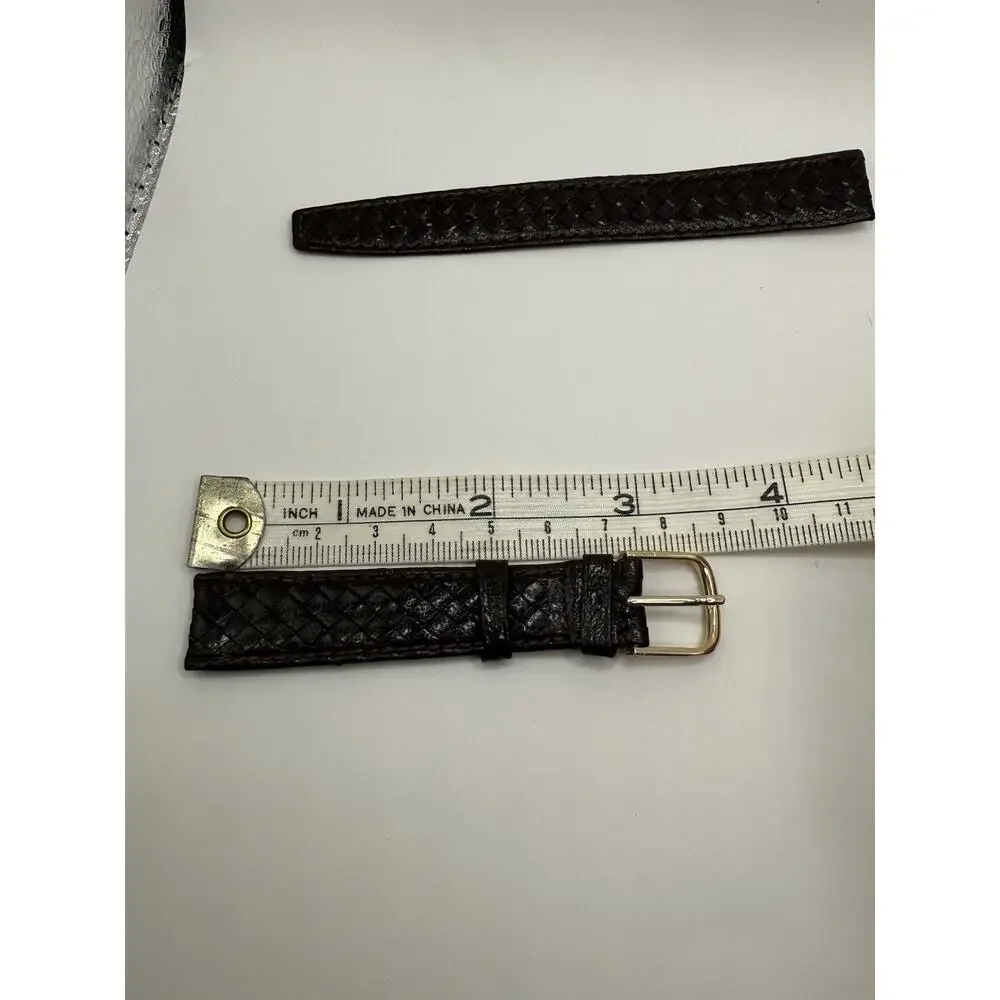16mm KREISLER Braided Calfskin Brown NOS Vintage Watch Band & Gold-Tone Buckle